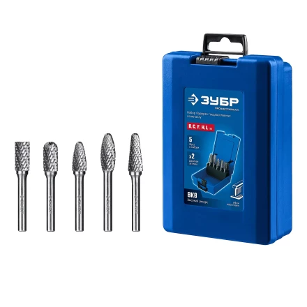 Зубр Набор твердосплавных борфрез, 5 шт.: B1020, C1020, F1020, H1025, L1025 (28815-H5) купить в Надыме