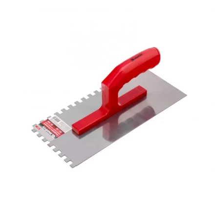 Гладилка стальная 280 x 130 мм зеркальная полировка пластмастмассовая ручка зуб 10 x 10 мм Matrix 86779 купить в Надыме