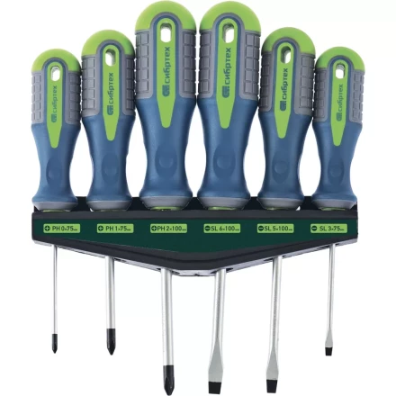 Набор отверток CrV трехкомпонентные рукоятки 6 предметов Сибртех 13374 купить в Надыме