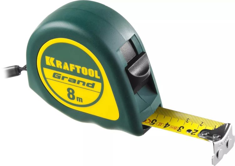 Рулетка KRAFTOOL GRAND, обрезиненный пластиковый корпус, 8м/25мм 34022-08-25 купить в Надыме