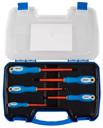 ЗУБР. Набор: Отвертки диэлектрические, 2-комп. рукоятка, до 1000 В, хромованадиевая сталь, 5 предметов 25263-H5 купить в Надыме