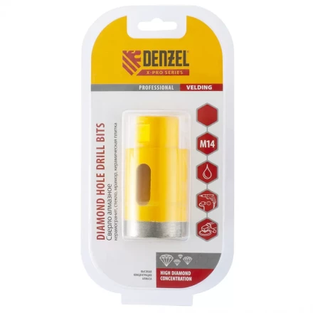 Сверло алмазное по керамограниту 68мм мокрое резание М14 DENZEL 72693 купить в Надыме
