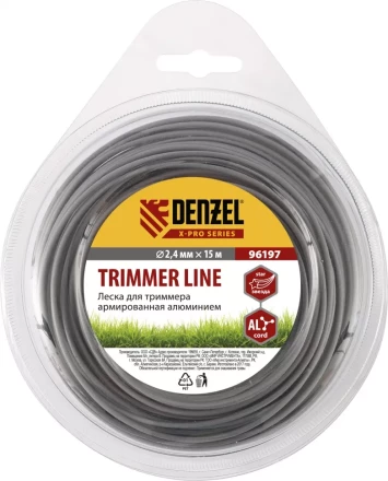 Леска для триммера армированная алюминием X-Pro звезда 2,4мм х 15м блистер Россия Denzel 96197 купить в Надыме