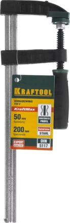 Струбцина, KRAFTOOL 32011-050-200, тип "F", DIN 5117, двухкомпонентная ручка, 50х200мм 32011-050-200 купить в Надыме