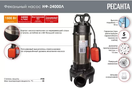 Фекальный насос Ресанта НФ-24000Л с измельчителем 77/5/4 купить в Надыме