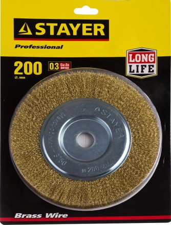 STAYER &quot;PROFESSIONAL&quot;. Щетка дисковая для УШМ, витая стальная латунированная проволока 0,3мм, 200ммх22мм 35122-200 купить в Надыме