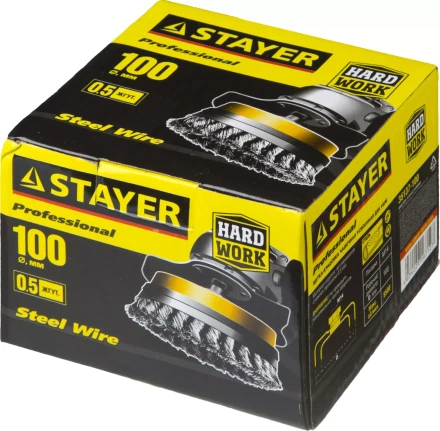 STAYER "PROFESSIONAL". Щетка чашечная усиленная для УШМ, жгутированная стальная проволока 0,5мм, 100ммхМ14 35137-100 купить в Надыме