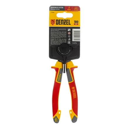 Плоскогубцы комбинированные Denzel 17086, диэлектрические трехкомпонентные рукоятки до 1000 В, 180 мм купить в Надыме