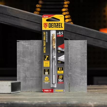 Сверло спиральное по металлу Denzel 8,5 x 117 мм, Р6М5, Golden Tip, 718240 купить в Надыме