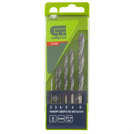 Набор сверл по металлу 2 - 8 мм 6 штук Р6М5 пластиковый кейс СИБРТЕХ артикул 72348 купить в Надыме