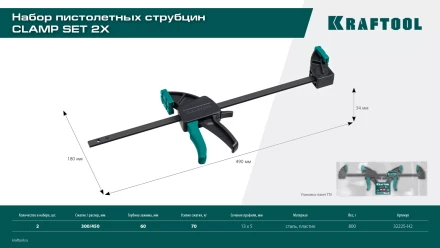 Набор пистолетных струбцин KRAFTOOL 32225-H2 купить в Надыме