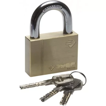 Замок ЗУБР "ЭКСПЕРТ" навесной, латунный корпус, классическая форма, закаленная дужка, 60мм 37299-60 купить в Надыме