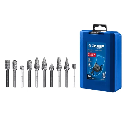 Зубр Набор твердосплавных борфрез, 10 шт.: A1020, C1020, D1009, E1220, F1225, G1225, J1009, L1228, M1225, N1010 (28815-H10) купить в Надыме