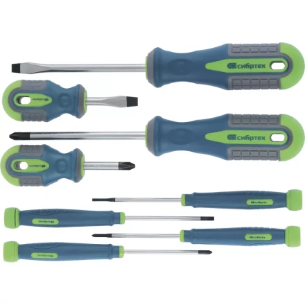 Набор отверток универсальный CrV трехкомпонентные рукоятки 8 предметов Сибртех 13375 купить в Надыме