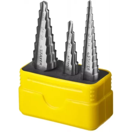 Набор STAYER "MASTER": Ступенчатые сверла по сталям и цвет.мет., сталь HSS, d=3-14мм,12ступ. d 4-12 мм 5 ступ., d 6-20мм 8ступ. 29660-3-20-H3 купить в Надыме