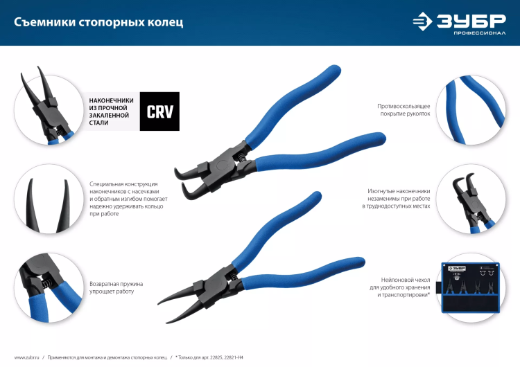 ЗУБР 180 мм, прямые губки, внутренний съемник стопорных колец, Профессионал (22821-1) купить в Надыме