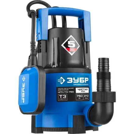 Насос ЗУБР "ПРОФЕССИОНАЛ" Т3 погружной дренажный для чистой воды (d пропускаемых частиц до 5мм), 750Вт, пропускная способность 210л/мин, напор 8,5м НПЧ-Т3-750 купить в Надыме