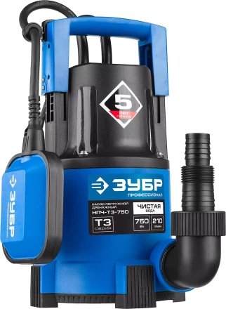 Насос ЗУБР "ПРОФЕССИОНАЛ" Т3 погружной дренажный для чистой воды (d пропускаемых частиц до 5мм), 750Вт, пропускная способность 210л/мин, напор 8,5м НПЧ-Т3-750 купить в Надыме