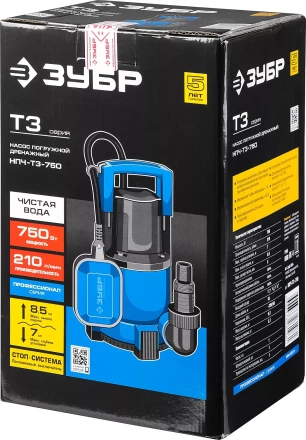 Насос ЗУБР "ПРОФЕССИОНАЛ" Т3 погружной дренажный для чистой воды (d пропускаемых частиц до 5мм), 750Вт, пропускная способность 210л/мин, напор 8,5м НПЧ-Т3-750 купить в Надыме