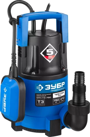 Насос ЗУБР "ПРОФЕССИОНАЛ" Т3 погружной дренажный для чистой воды (d пропускаемых частиц до 5мм), 750Вт, пропускная способность 210л/мин, напор 8,5м НПЧ-Т3-750 купить в Надыме