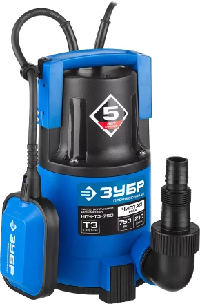 Насос ЗУБР "ПРОФЕССИОНАЛ" Т3 погружной дренажный для чистой воды (d пропускаемых частиц до 5мм), 750Вт, пропускная способность 210л/мин, напор 8,5м НПЧ-Т3-750 купить в Надыме