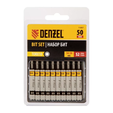 Бита TX 10х50, сталь S2, шестигранный профиль, 10 шт. Е 6,3 Denzel 11667 купить в Надыме