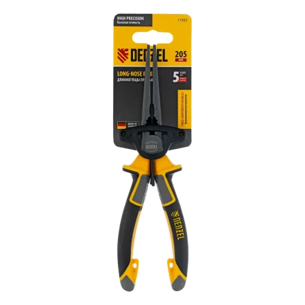 Длинногубцы прямые 205 мм Denzel 17302, трехкомпонентные рукоятки купить в Надыме