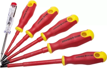 Набор STAYER "PROFI" "ELECTRO": Отвертки диэлектрические, тестер, 100-250В, Cr-V, 6шт 25145-H6_z01 купить в Надыме