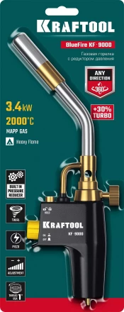 Blue Fire  KF-9000  горелка для МАПП / MAPP газа,  с пъезоподжигом,  на баллон c резьбовым соединением US 1, 2000°C 55510 купить в Надыме