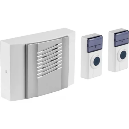 Звонок СВЕТОЗАР "ДУЭТ" электрический беспроводной 100м, 2 мелодии, 2 кнопки IP44, 2*A23, 3AA SV-58068-1 купить в Надыме