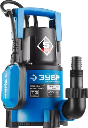 Насос ЗУБР "ПРОФЕССИОНАЛ" Т3 погружной дренажный для чистой воды (d пропускаемых частиц до 5мм), 400Вт, пропускная способность 140л/мин, напор 8,0м НПЧ-Т3-400 купить в Надыме