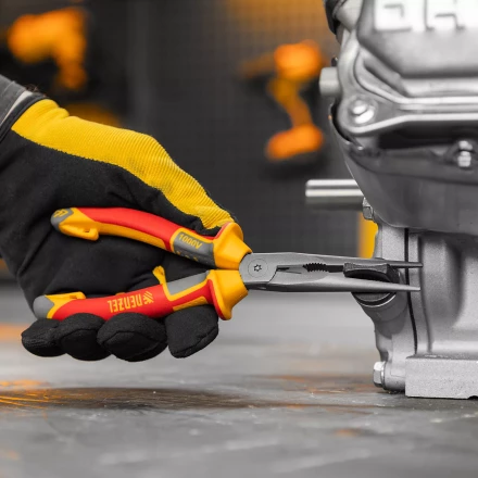 Длинногубцы прямые Denzel 17305, диэлектрические рукоятки до 1000 В, трехкомпонентные рукоятки, 205мм купить в Надыме