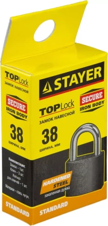 Замок STAYER "STANDARD" навесной, металлический корпус, закаленная дужка, 38мм 37160-38 купить в Надыме
