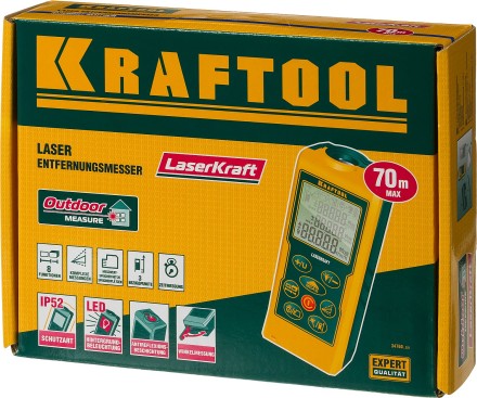 Дальномер лазерный LASER-KRAFT, дальность 5см - 70м, точность 1,5мм, KRAFTOOL 34760 34760_z01 купить в Надыме