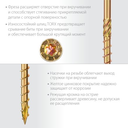 ЗУБР КС-П, 80 х 4.5 мм, TX25, потайная головка, желтый цинк, 100 шт, конструкционный саморез, Профессионал (30041-45-080) купить в Надыме