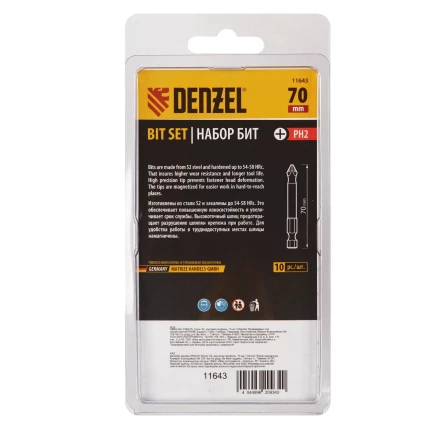 Бита PH2х70, сталь S2, цилиндр., 10 шт. Е 6,3 Denzel 11643 купить в Надыме