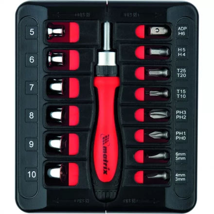 Отвертка реверсивная с набором бит и торцевых головок, 23 шт., CrV Matrix 11786 купить в Надыме