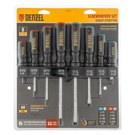Набор отверток на полке Denzel, 8 шт., PH+SL, S2, 3к рукоятка, 122137 купить в Надыме
