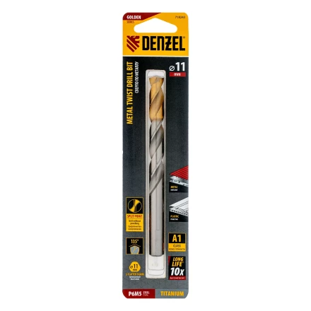 Сверло спиральное по металлу Denzel, 11 x 142 мм, Р6М5, Golden Tip, 718243 купить в Надыме