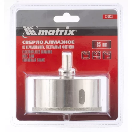 Сверло алмазное по керамограниту 85 х 67 мм 3-гранный хвостовик MATRIX артикул 726823 купить в Надыме