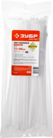 Хомуты нейлоновые ЗУБР "МАСТЕР" многоразовые, 7,5 мм x 300 мм, 100 шт 309240-75-300 купить в Надыме