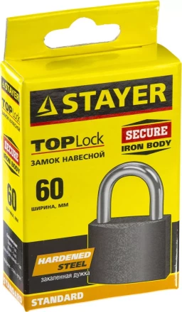 Замок STAYER "STANDARD" навесной, металлический корпус, закаленная дужка, 63 мм 37160-60 купить в Надыме