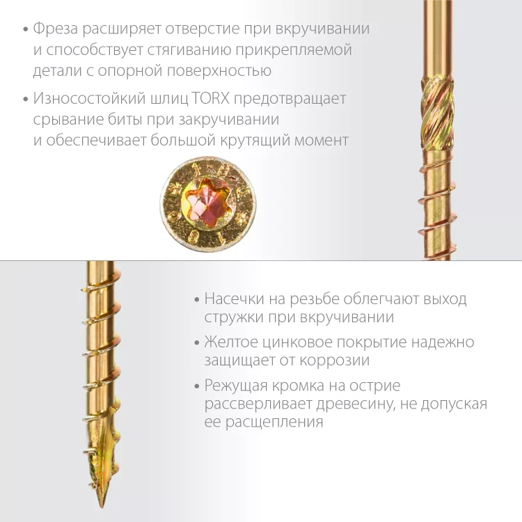 ЗУБР КС-П, 100 х 6.0 мм, TX30, потайная головка, желтый цинк, 100 шт, конструкционный саморез, Профессионал (30041-60-100) купить в Надыме