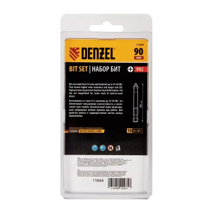 Бита PH2х90, сталь S2, цилиндр., 10 шт. Е 6,3 Denzel 11644 купить в Надыме
