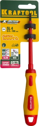 Отвертка KRAFTOOL, высоковольтная, Cr-Mo-V стержень, двухкомпонент. маслобензостойкая рукоятка, SL, 4,0х100мм 250083-4.0-100 купить в Надыме