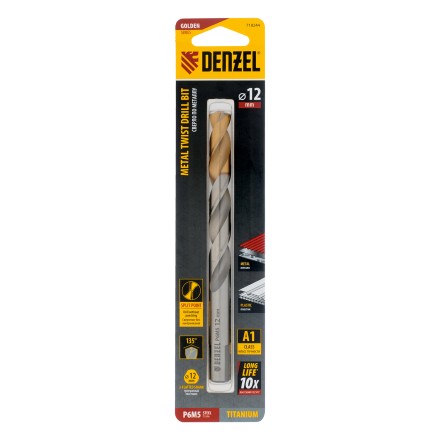 Сверло спиральное по металлу Denzel,  12 x 151 мм, Р6М5, Golden Tip 718244 купить в Надыме