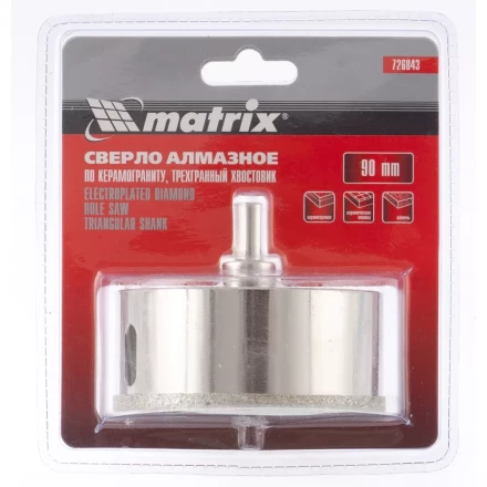Сверло алмазное по керамограниту 90 х 67 мм 3-гранный хвостовик MATRIX артикул 726843 купить в Надыме