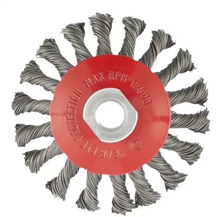 Щетка для УШМ 115 мм М14 "тарелка" крученая проволока 0,5 мм MATRIX 74610 купить в Надыме