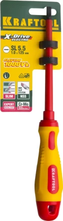 Отвертка KRAFTOOL, высоковольтная, Cr-Mo-V стержень, двухкомпонент. маслобензостойкая рукоятка, SL, 5,5х125мм 250083-5.5-125 купить в Надыме