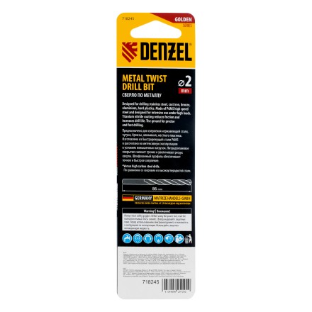 Сверло спиральное по металлу Denzel  2 х 86 мм Р6М5, Golden Tip, удлиненное, 2шт., 718245 купить в Надыме
